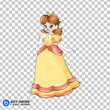 Princess Daisy Super Mario Watercolor Clipart PNG Hand Drawn Illustration