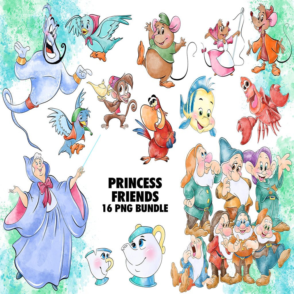 Princess Friends Watercolor Clipart PNG Bundle