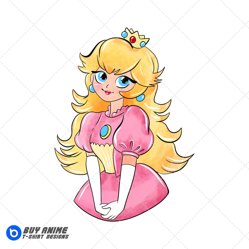 Princess Peach Super Mario Watercolor Clipart PNG Hand Drawn Illustration #4