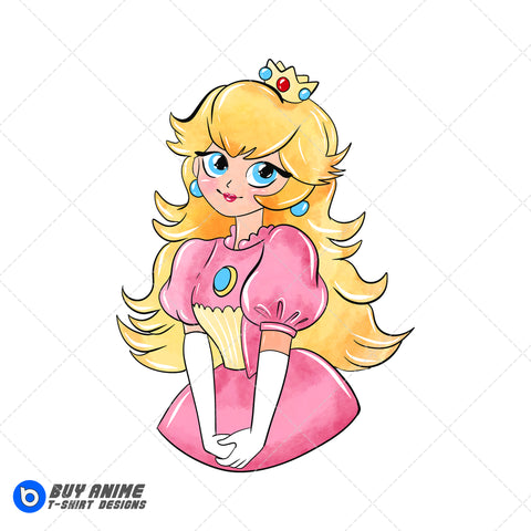 Princess Peach Super Mario Watercolor Clipart PNG Hand Drawn Illustration #4