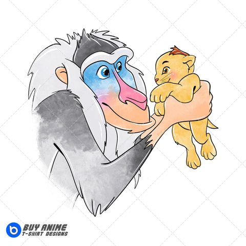 Rafiki and Simba The Lion King Watercolor Clipart PNG Hand Drawn Illustration