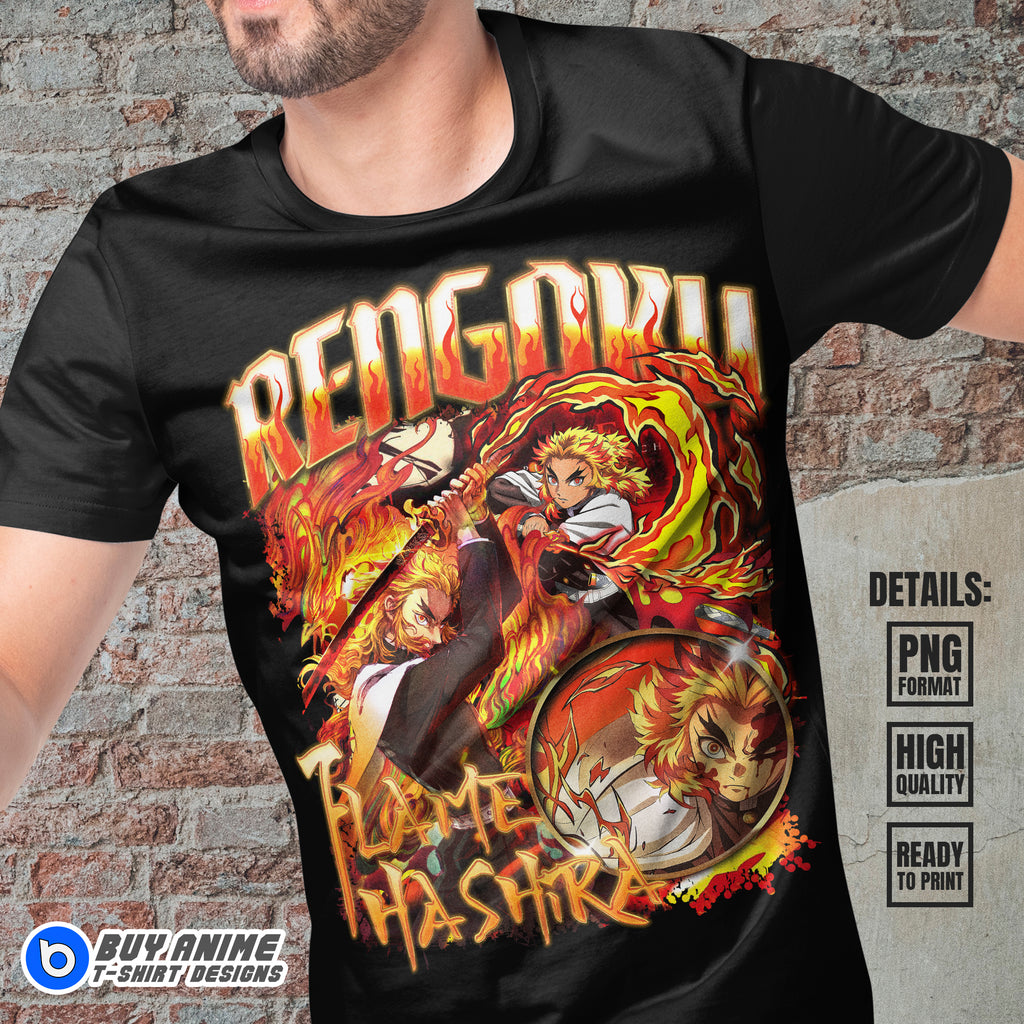 Rengoku Kyojuro Demon Slayer Anime Bootleg T-shirt Design
