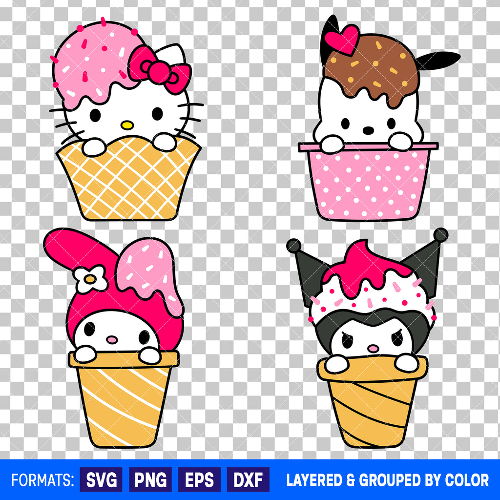 Sanrio Characters Ice Cream Bundle SVG Cut Files for Cricut and Silhouette