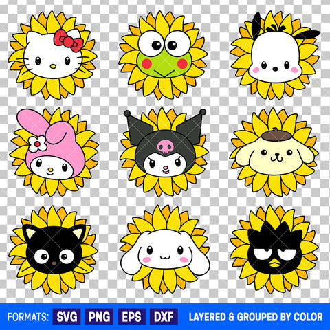 Sanrio Characters Sunflower Bundle SVG Cut Files for Cricut and Silhouette