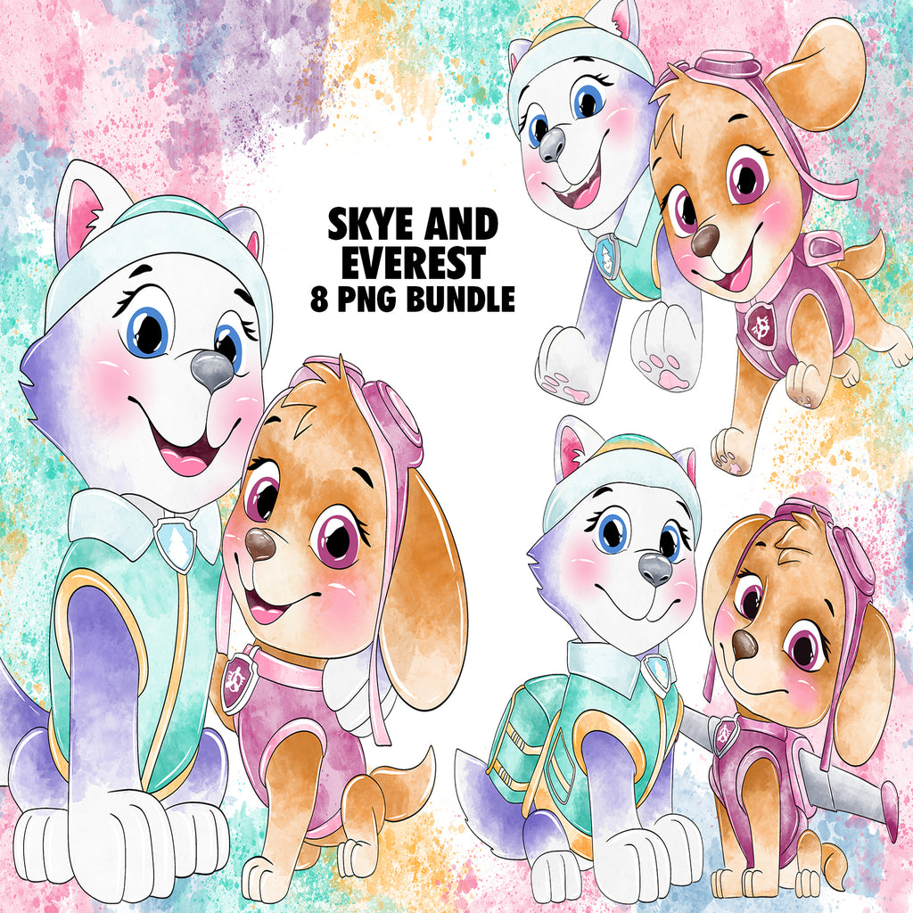 Skye And Everest Paw Patrol Watercolor Clipart PNG Bundle