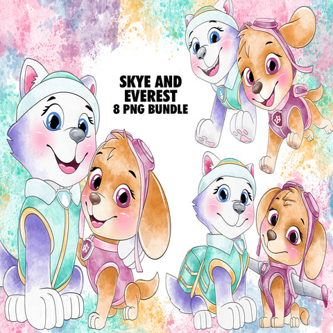 Skye And Everest Paw Patrol Watercolor Clipart PNG Bundle