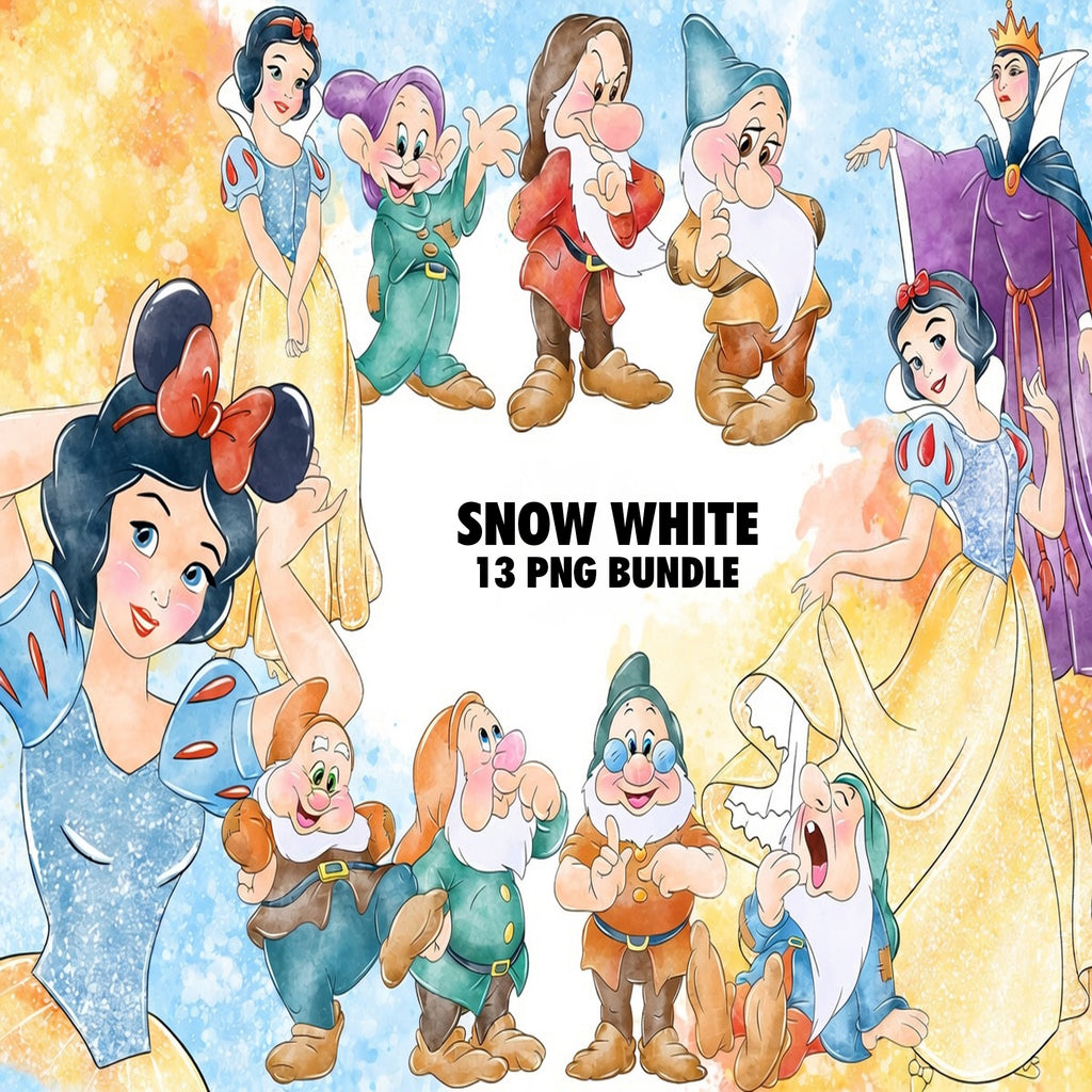 Snow White Watercolor Clipart PNG Bundle #3