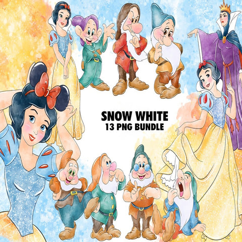 Snow White Watercolor Clipart PNG Bundle #3
