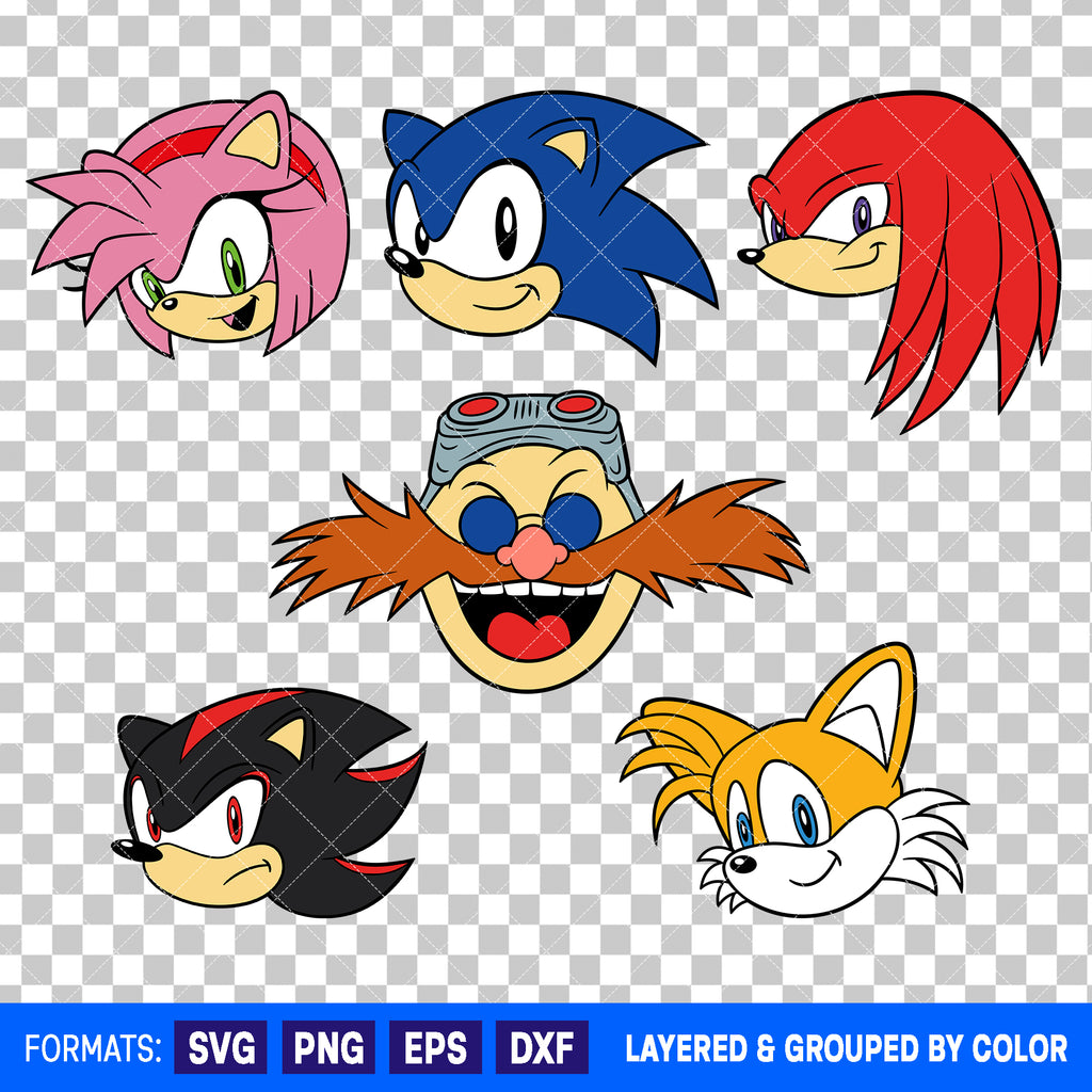 Sonic The Hedgehog Characters Head Bundle SVG Cut Files for Cricut and Silhouette #2