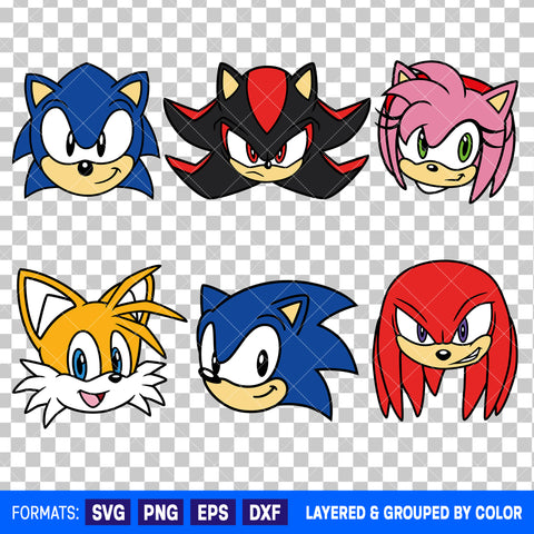 Sonic The Hedgehog Characters Head Bundle SVG Cut Files for Cricut and Silhouette