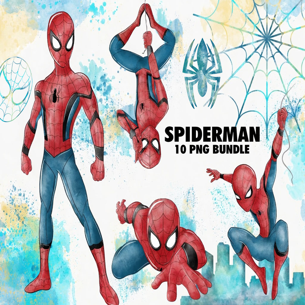 Spiderman Watercolor Clipart PNG Bundle