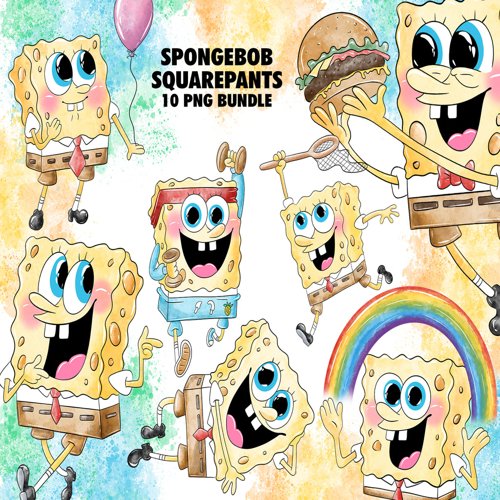 SpongeBob SquarePants Watercolor Clipart PNG Bundle #2