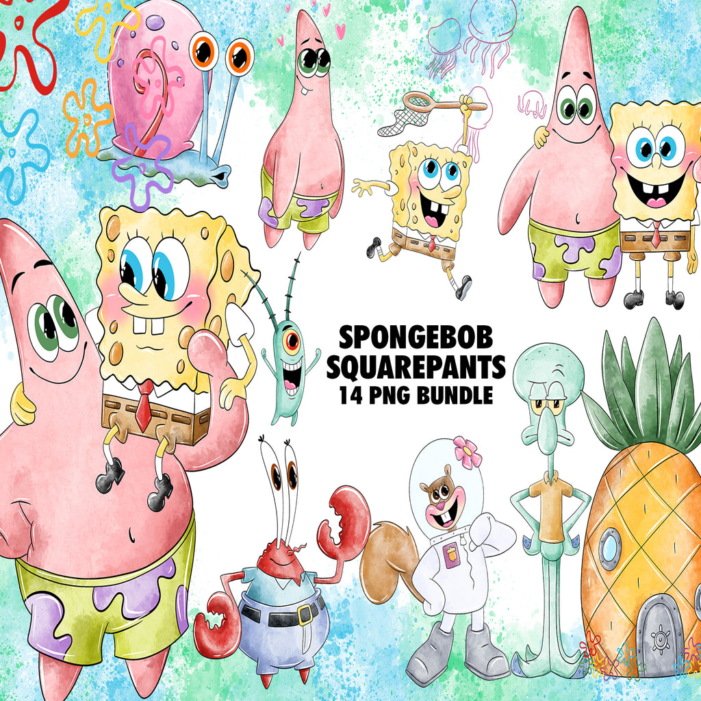 SpongeBob SquarePants Watercolor Clipart PNG Bundle #3