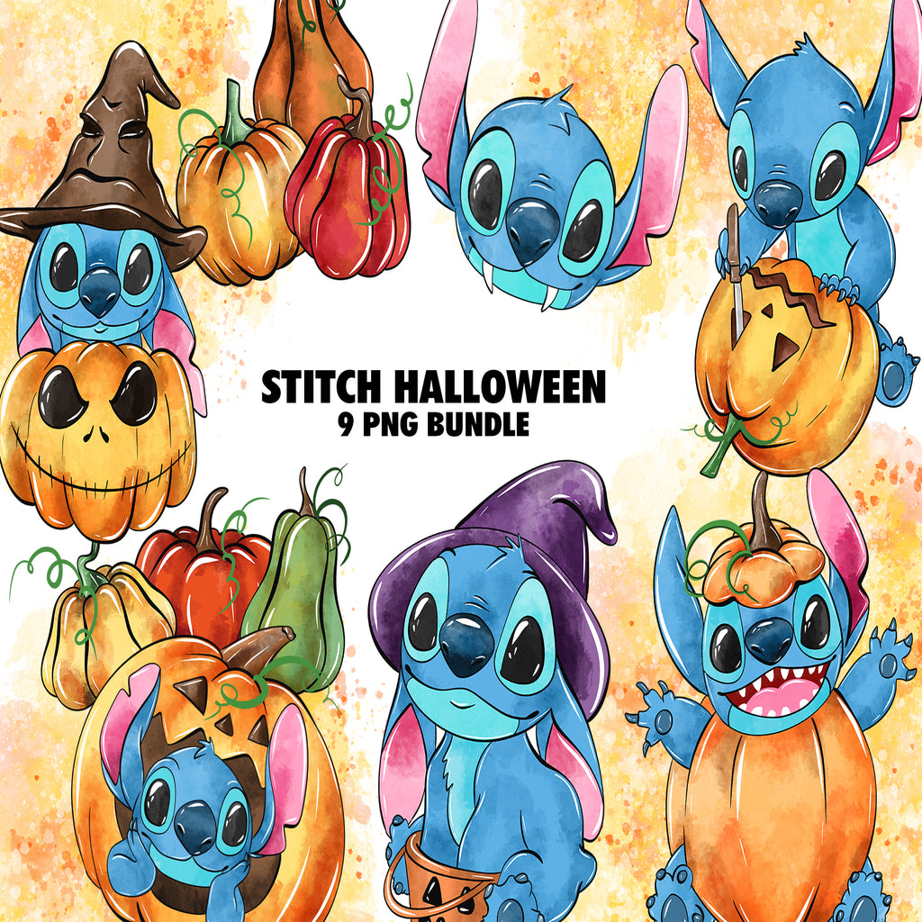 Stitch Halloween Watercolor Clipart PNG Bundle