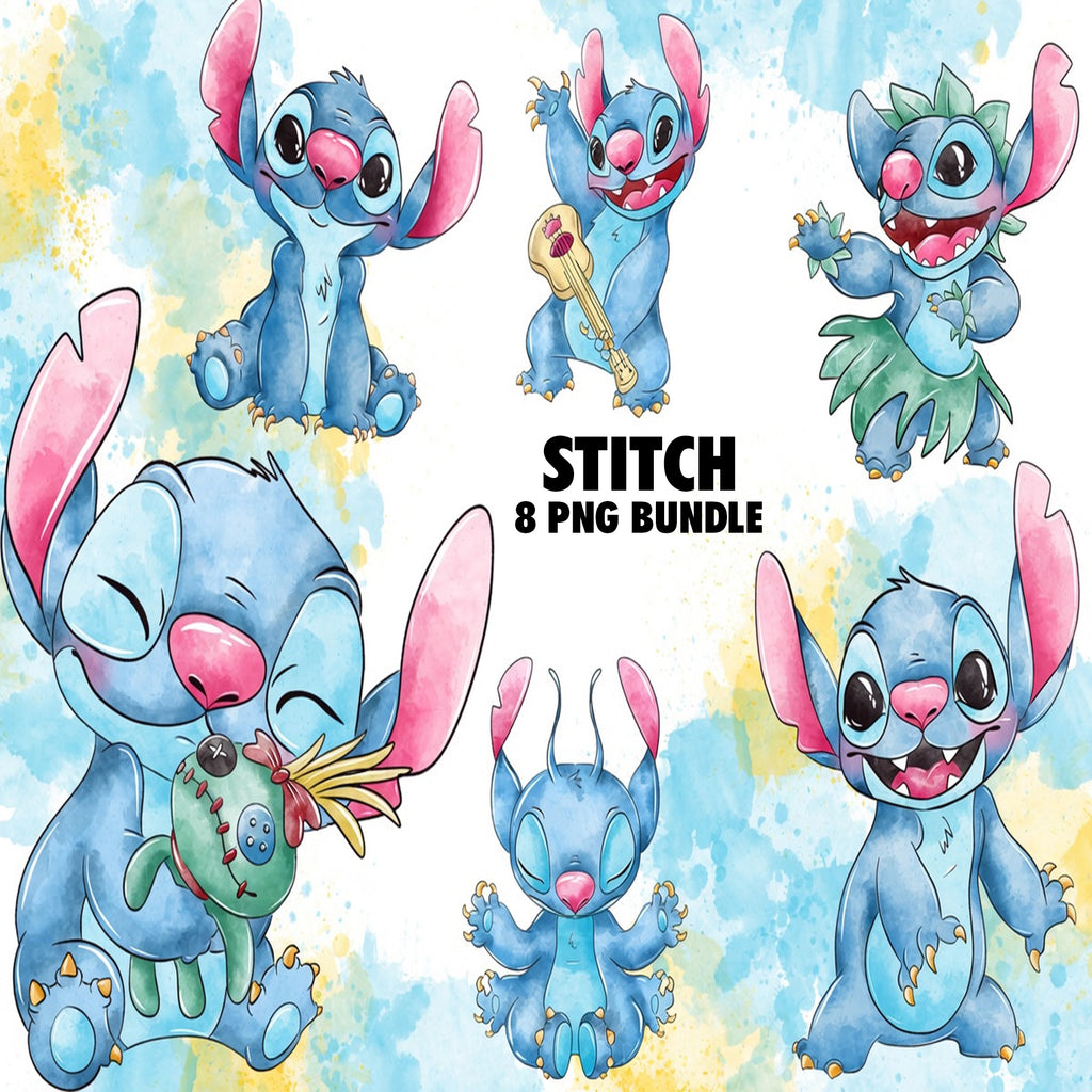 Stitch Watercolor Clipart PNG Bundle