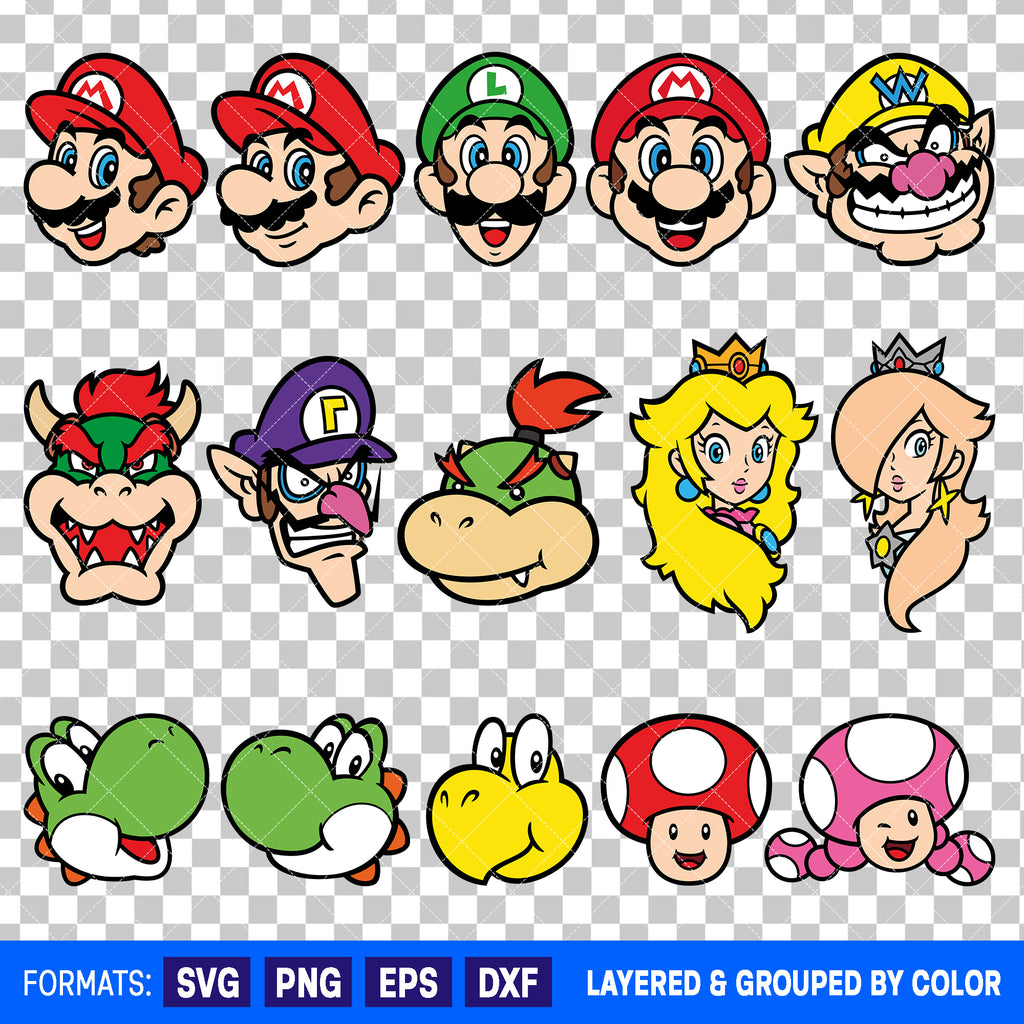 Super Mario Characters Head Bundle SVG Cut Files for Cricut and Silhouette