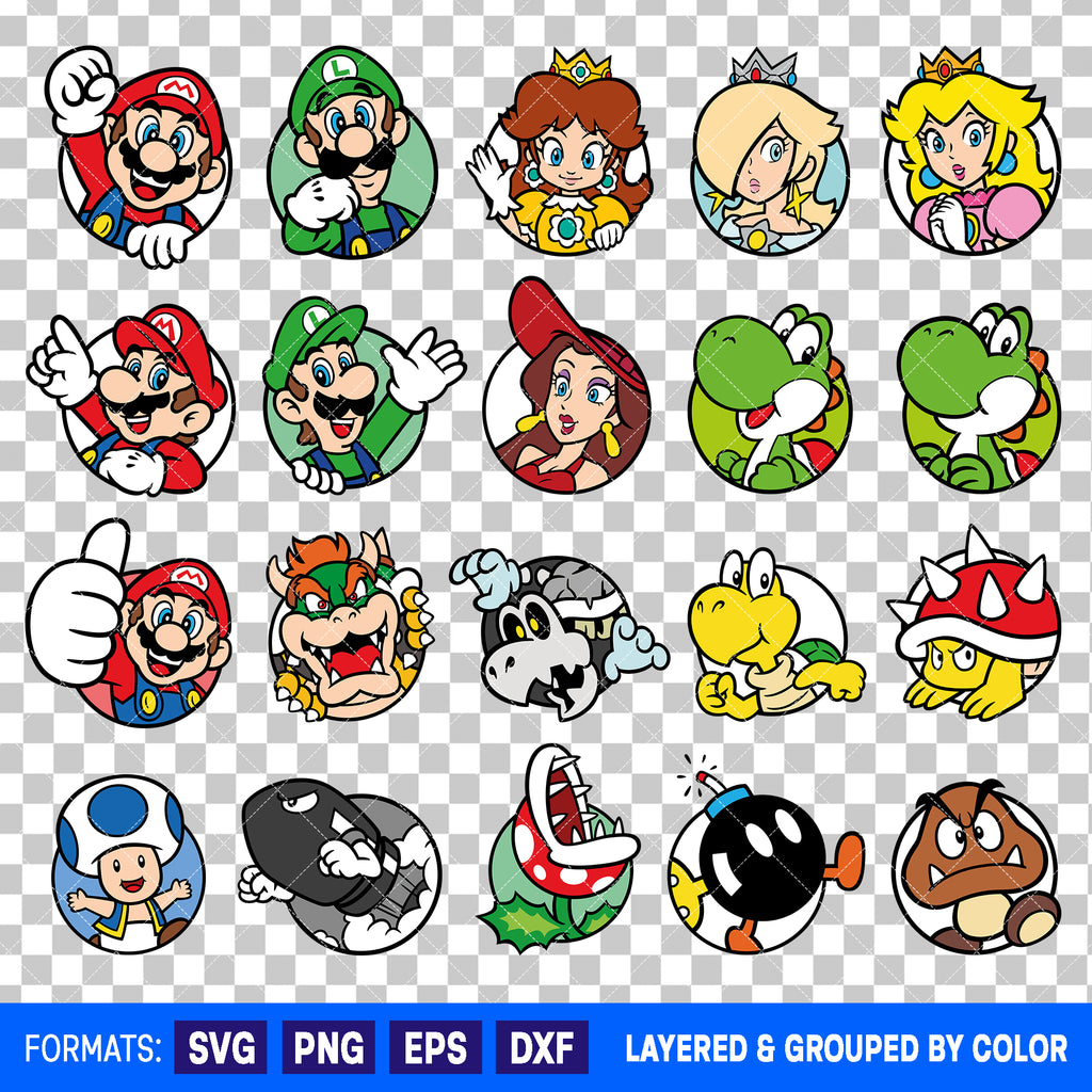 Super Mario Characters Bundle SVG Cut Files for Cricut and Silhouette