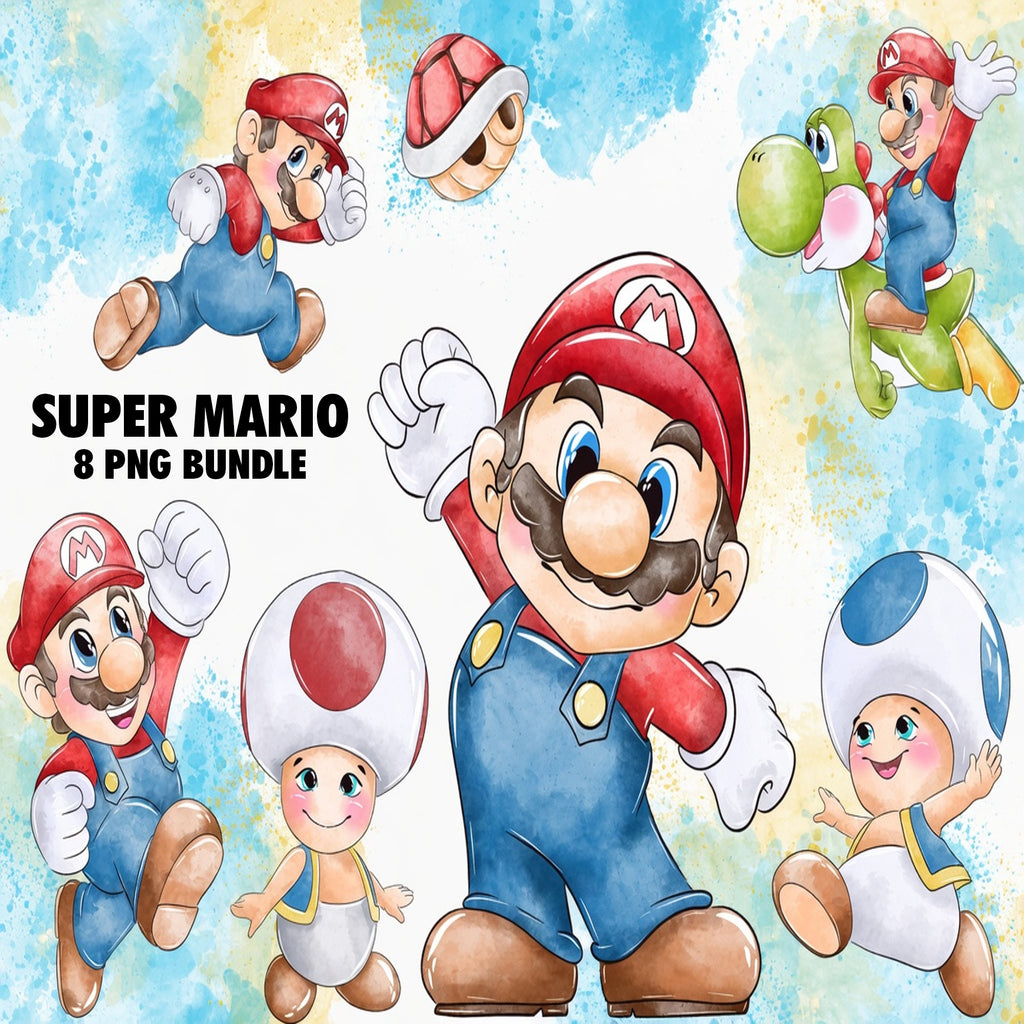Super Mario Watercolor Clipart PNG Bundle #5