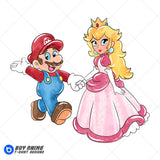 Super Mario and Princess Peach Watercolor Clipart PNG Hand Drawn Illustration