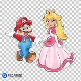 Super Mario and Princess Peach Watercolor Clipart PNG Hand Drawn Illustration