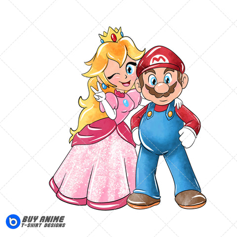 Super Mario and Princess Peach Watercolor Clipart PNG Hand Drawn Illustration #2