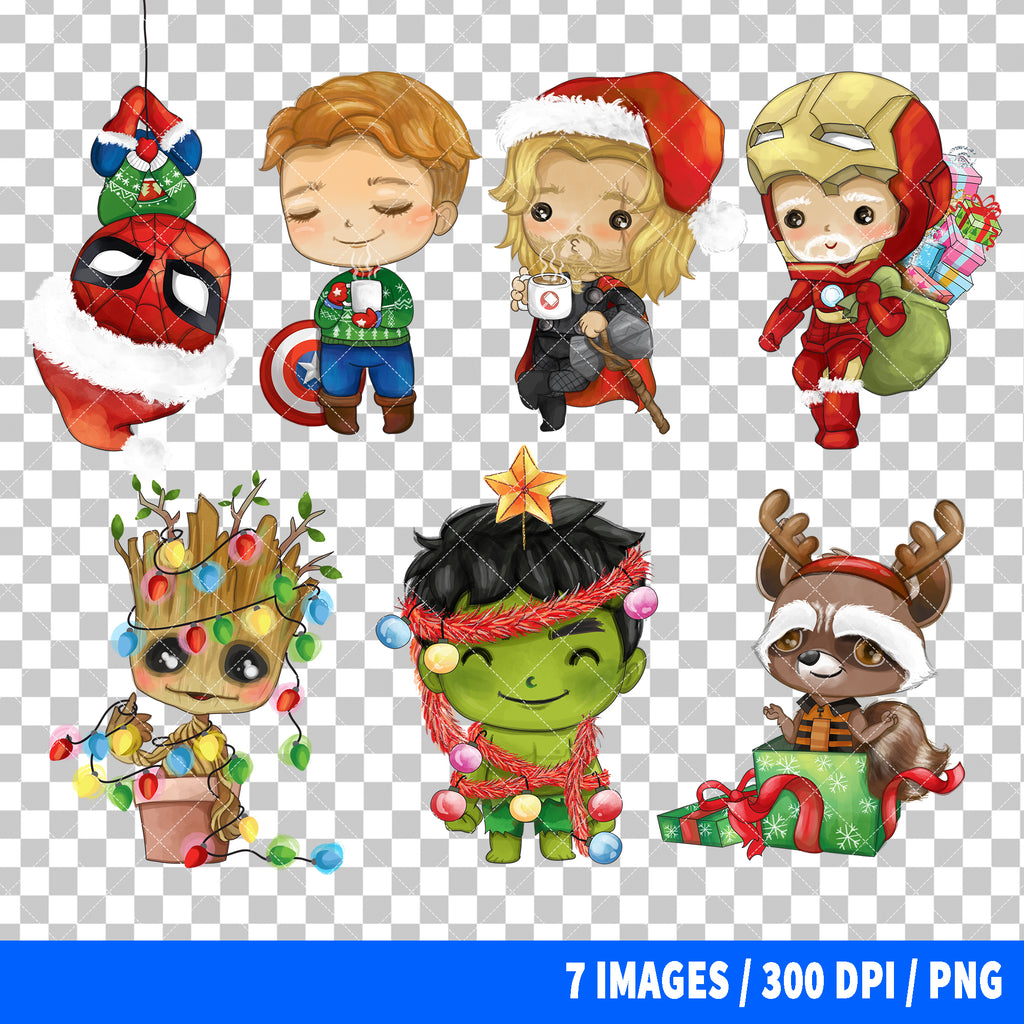 Superheroes Christmas Clipart PNG Bundle #2