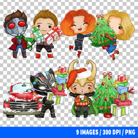 Superheroes Christmas Clipart PNG Bundle