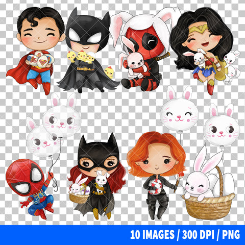 Superheroes Easter Clipart PNG Bundle