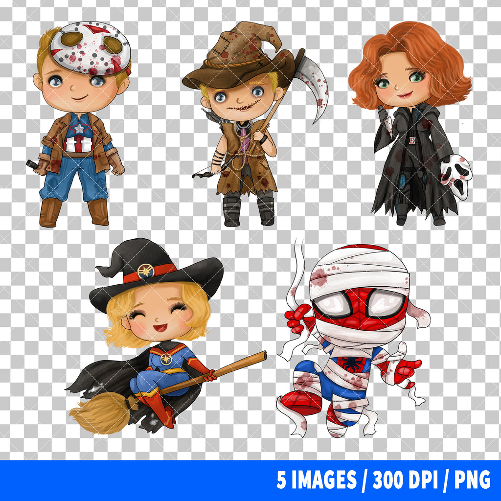 Superheroes Halloween Clipart PNG Bundle #2