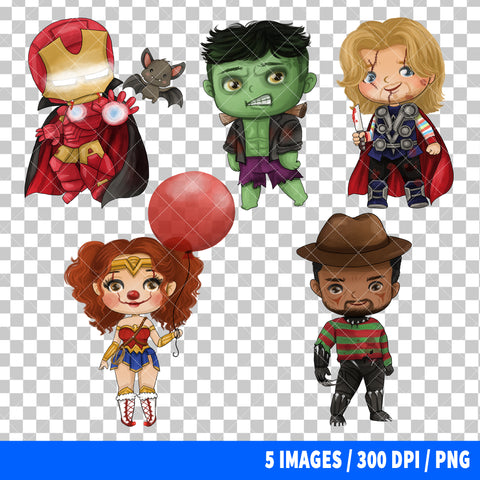 Superheroes Halloween Clipart PNG Bundle