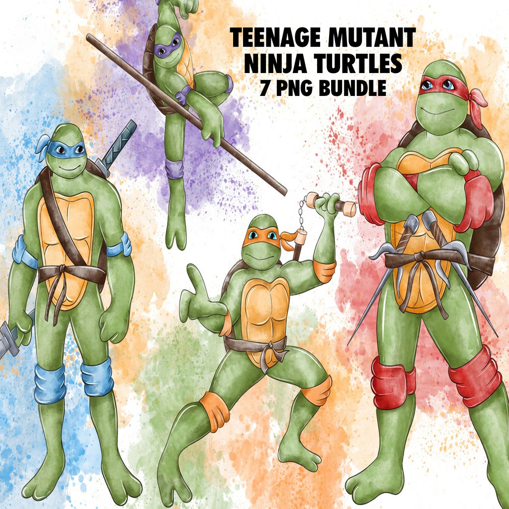 Teenage Mutant Ninja Turtles Watercolor Clipart PNG Bundle #3
