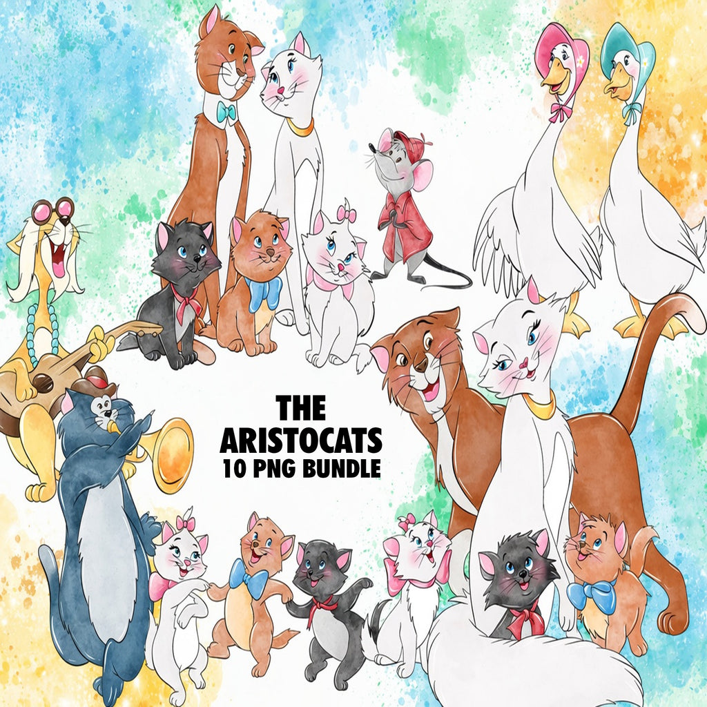The Aristocats Watercolor Clipart PNG Bundle
