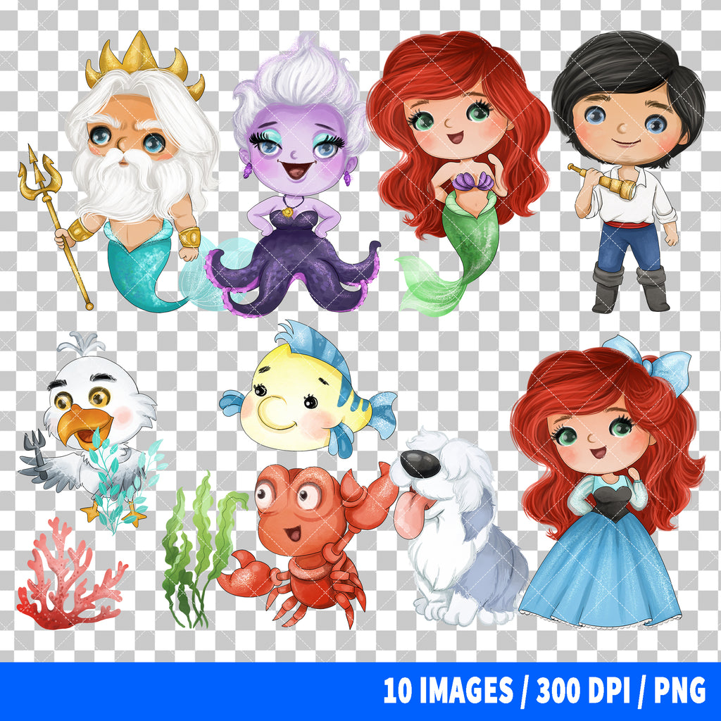 The Little Mermaid Clipart PNG Bundle #3