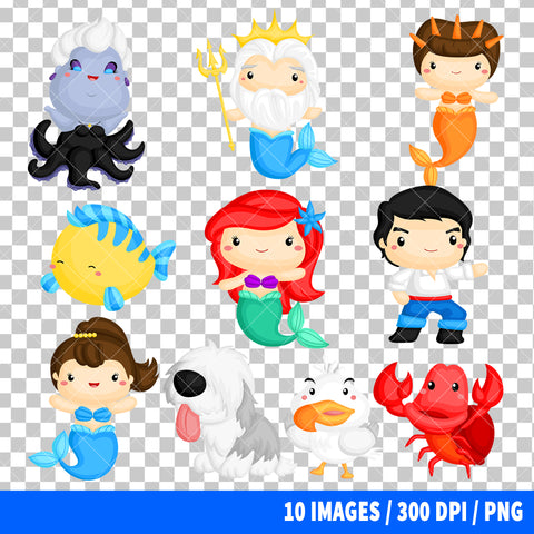 The Little Mermaid Clipart PNG Bundle