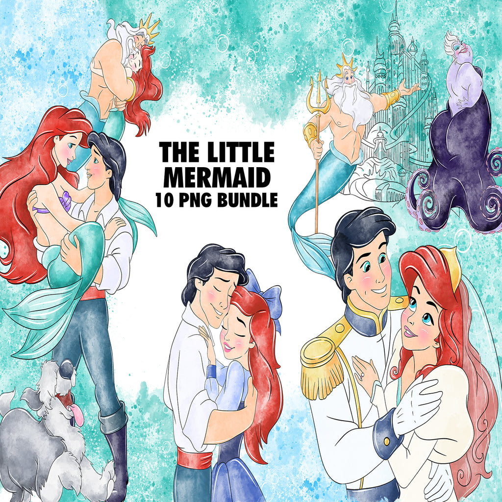 The Little Mermaid Watercolor Clipart PNG Bundle #4
