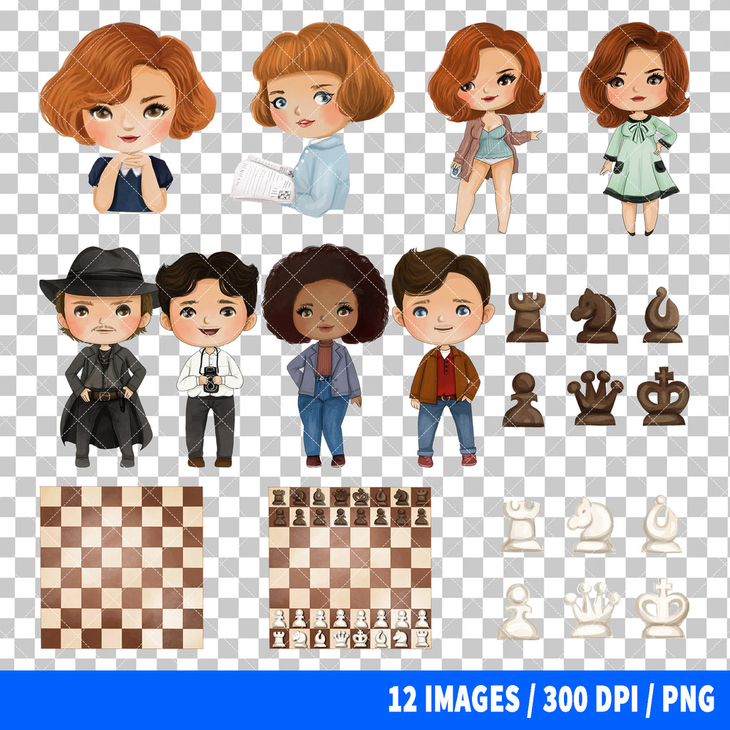 The Queen's Gambit Clipart PNG Bundle