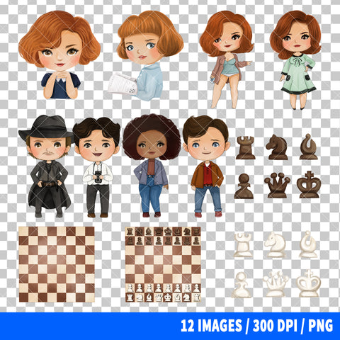 The Queen's Gambit Clipart PNG Bundle