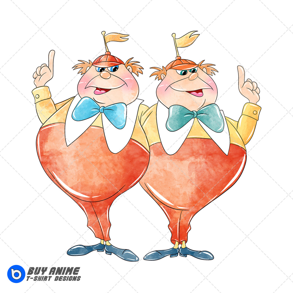 Tweedle Dee and Tweedle Dum Alice in Wonderland Watercolor Clipart PNG Hand Drawn Illustration