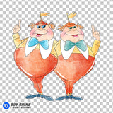 Tweedle Dee and Tweedle Dum Alice in Wonderland Watercolor Clipart PNG Hand Drawn Illustration