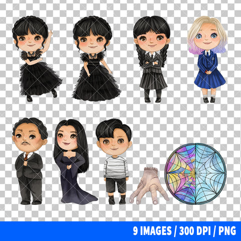 Wednesday Addams Clipart PNG Bundle