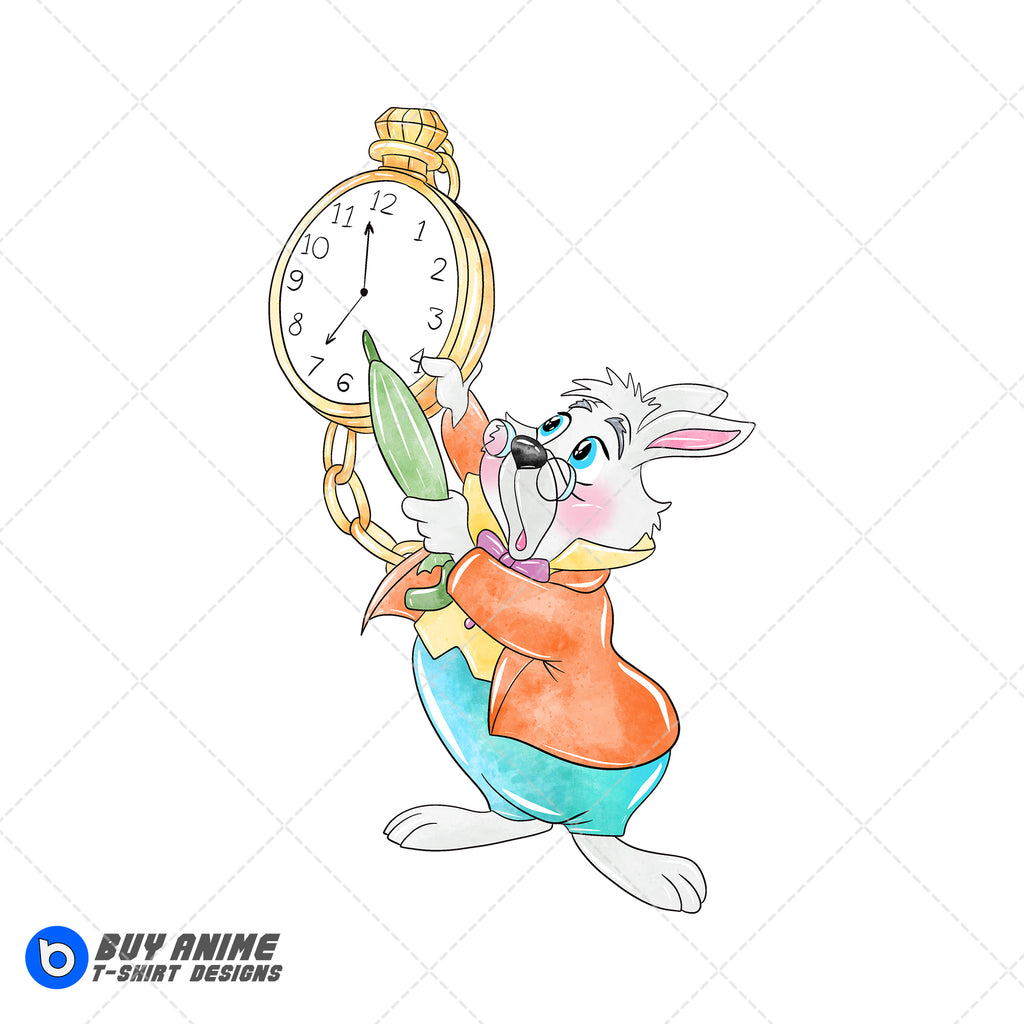 White Rabbit Alice in Wonderland Watercolor Clipart PNG Hand Drawn Illustration