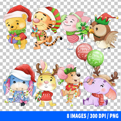 Winnie The Pooh Christmas Clipart PNG Bundle