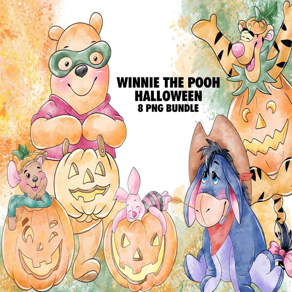 Winnie The Pooh Halloween Watercolor Clipart PNG Bundle