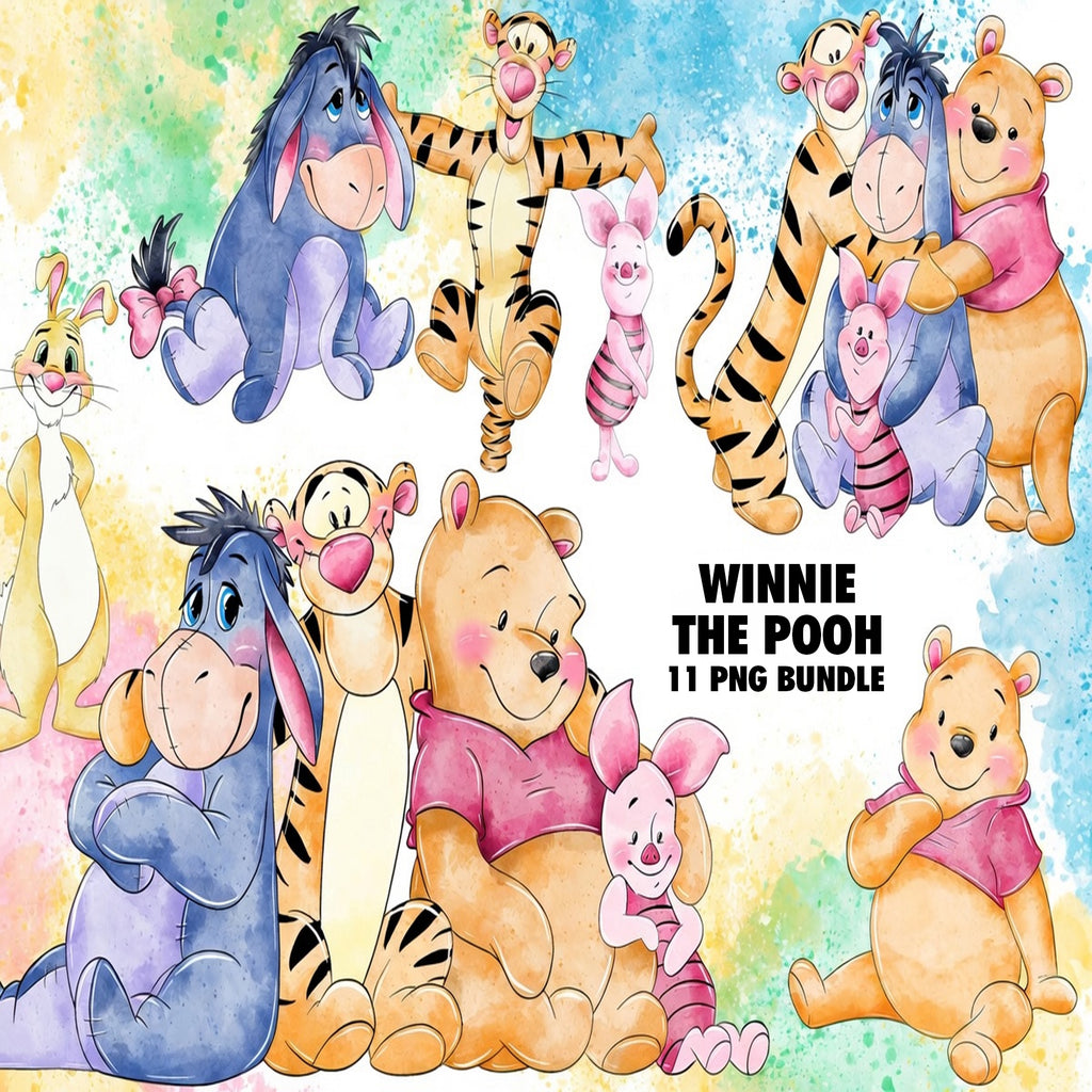 Winnie The Pooh Watercolor Clipart PNG Bundle #4