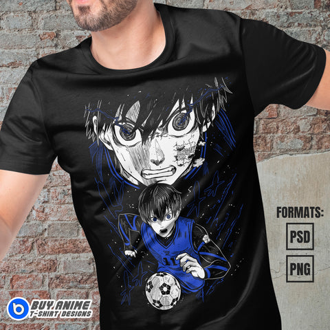 Yoichi Isagi Blue Lock Anime PSD T-shirt Design Template