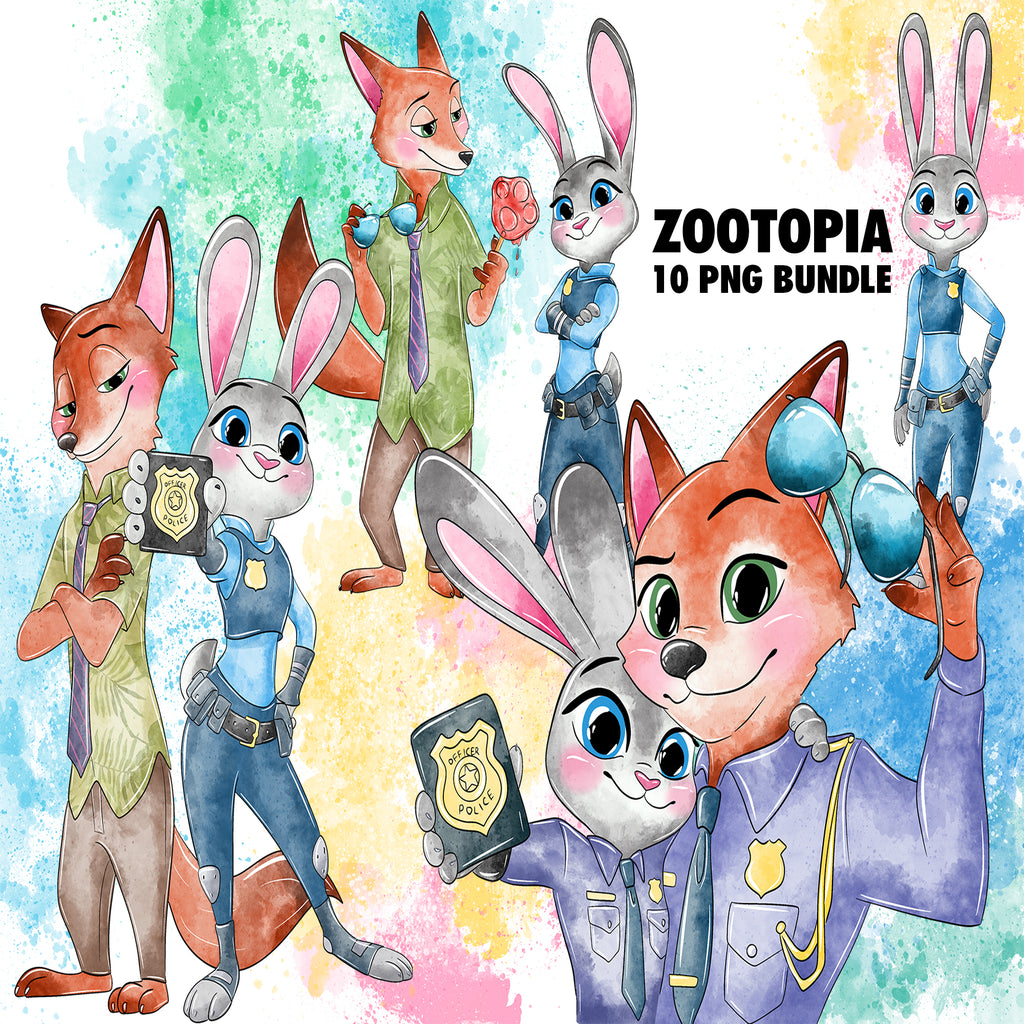 Zootopia Watercolor Clipart PNG Bundle #3