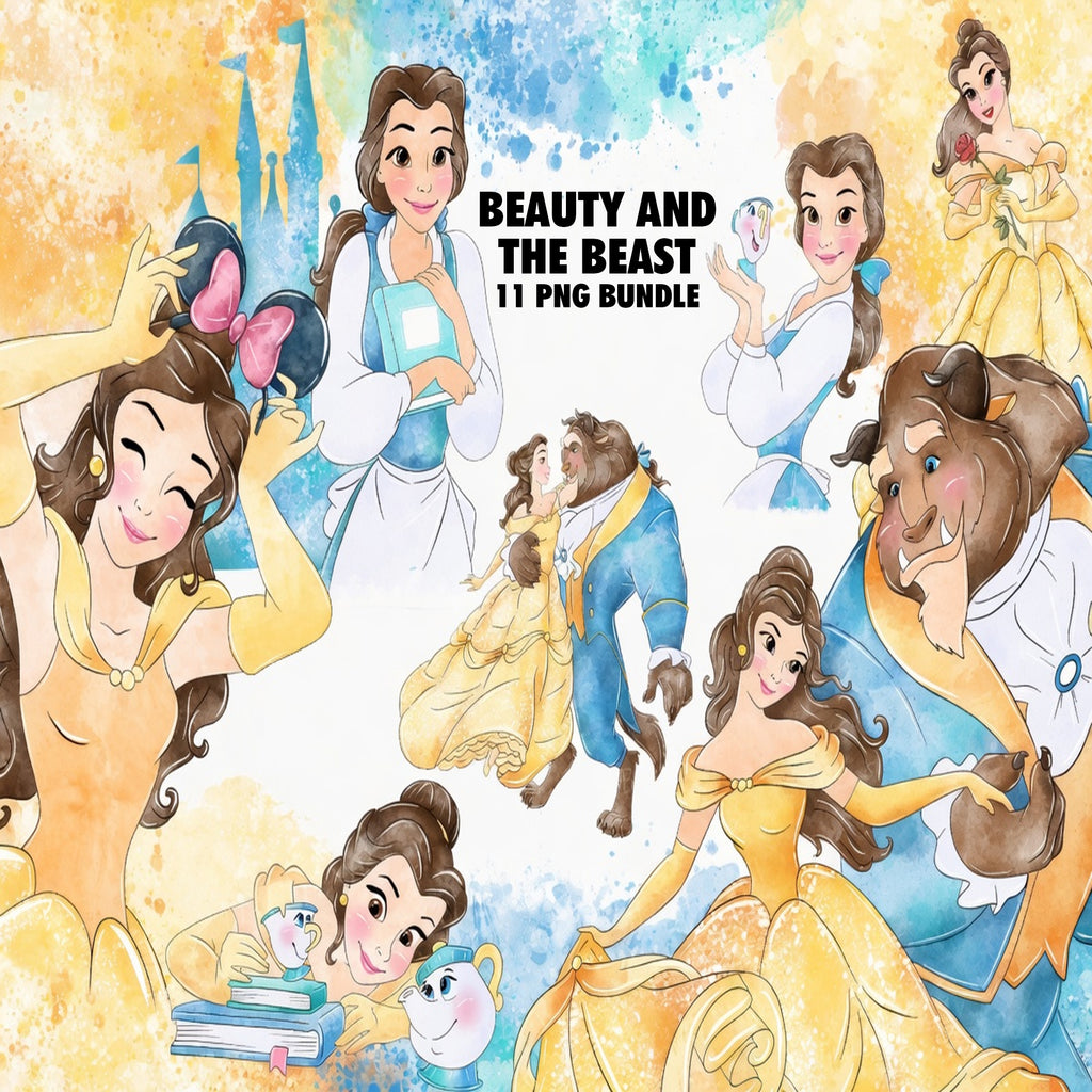 Beauty And The Beast Watercolor Clipart PNG Bundle #5