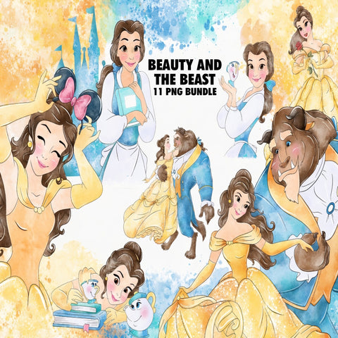Beauty And The Beast Watercolor Clipart PNG Bundle #5